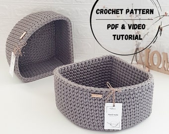 Panier d'angle au crochet PATTERN, Panier fait main Tutoriel PDF & VIDEO, Organisateur de rangement d'angle