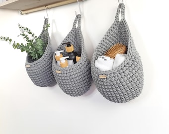 Crochet Wall Hanging Basket/ Boho Storage Bag for Kitchen & Bath