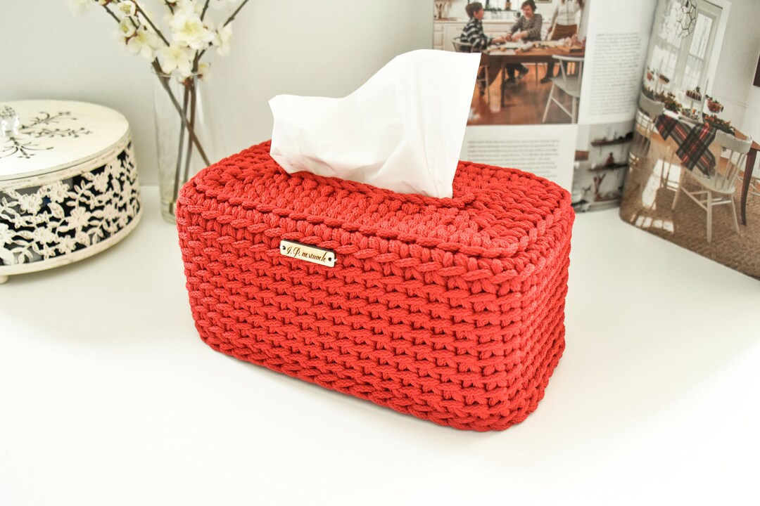 Red Tissue Holder/ Crochet Box Cover/ Paper Napkins Holder/ Rectangular