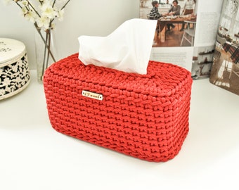 Red tissue holder/ Crochet box cover/  Paper napkins holder/ Rectangular basket