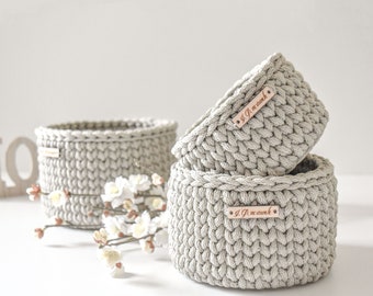 Set of 3 baskets, Ecru crochet basket, Scandinavian style, Home storage