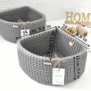 Crochet corner basket PATTERN, Handmade basket PDF & VIDEO tutorial, Corner storage organizer image 3