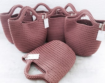 Handmade Crochet Rope Tote Bag: Ash Rose Knit Shopper