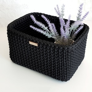 Black basket, Handmade crochet interior storage