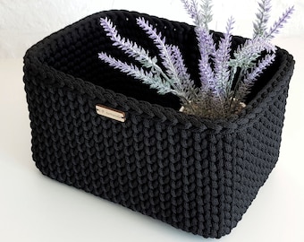 Black basket, Handmade crochet interior storage