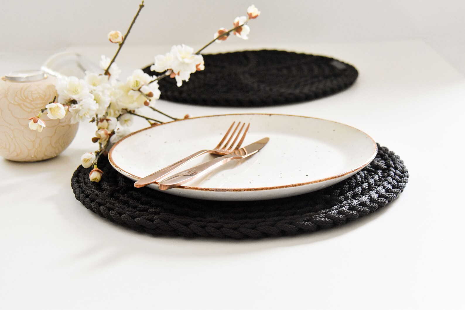 Crochet Round Table Mats Plates Placemats Black Christmas Etsy