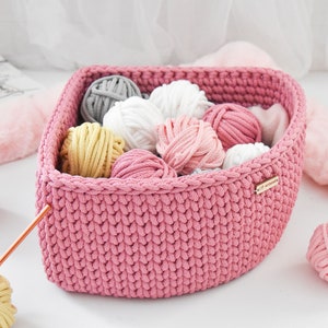 Crochet corner basket PATTERN, Handmade basket PDF & VIDEO tutorial, Corner storage organizer image 9