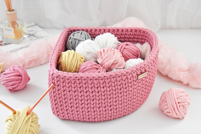 Crochet corner basket PATTERN, Handmade basket PDF & VIDEO tutorial, Corner storage organizer image 9