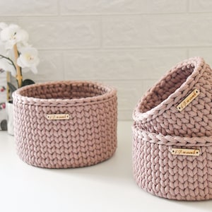 Crochet baskets, Round storage basket, Dusty rose, christmas gift ideas image 5