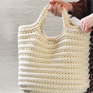 Crochet rope bag, Summer cream tote/ dusty rose bag image 5