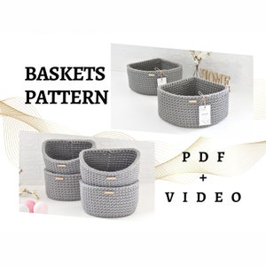 Crochet basket patterns, Video tutorial, DIY kit, Corner basket pattern