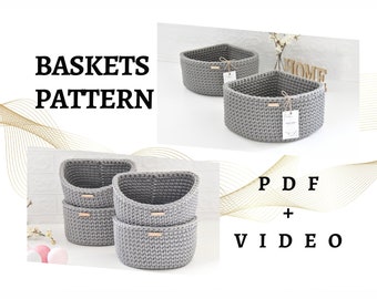 Patrones de canasta de crochet, Video tutorial, Kit de bricolaje, Patrón de canasta de esquina