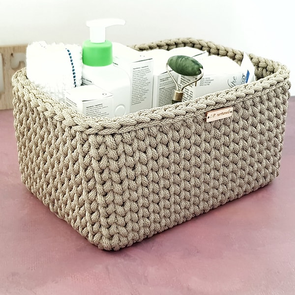 RECTANGULAR HOME STORAGE/ Decorative Basket/ Box for shelves/ Crochet rope basket/ Olive basket