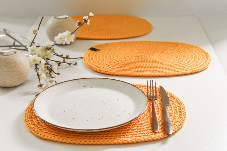 Yellow placemat set/ Crochet oval table mats Etsy