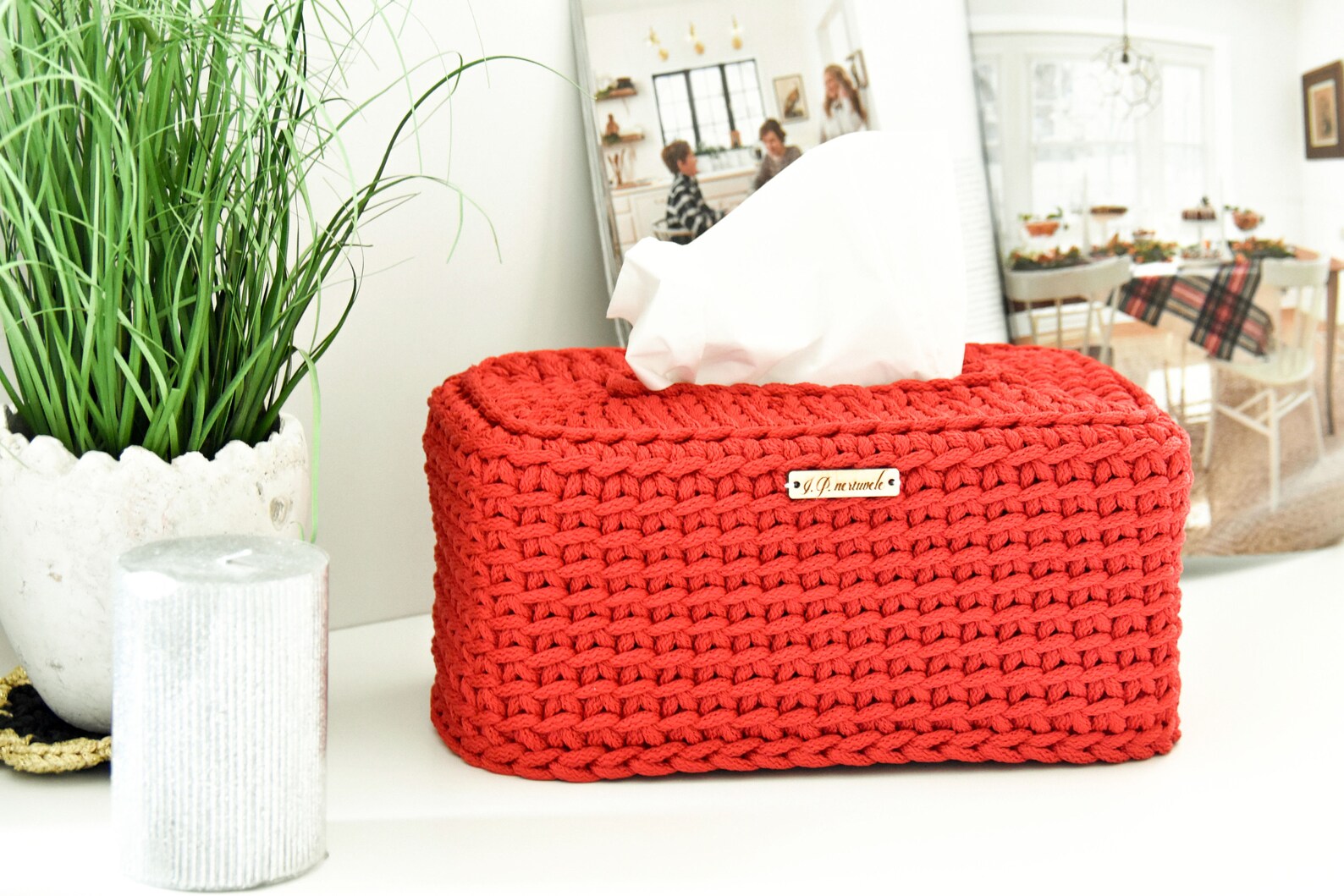 Red Tissue Holder/ Crochet Box Cover/ Paper Napkins Holder/ Etsy