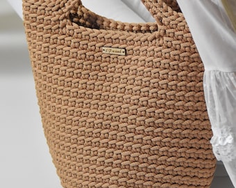 Gehaakte draagtas: herbruikbare beige strandtas