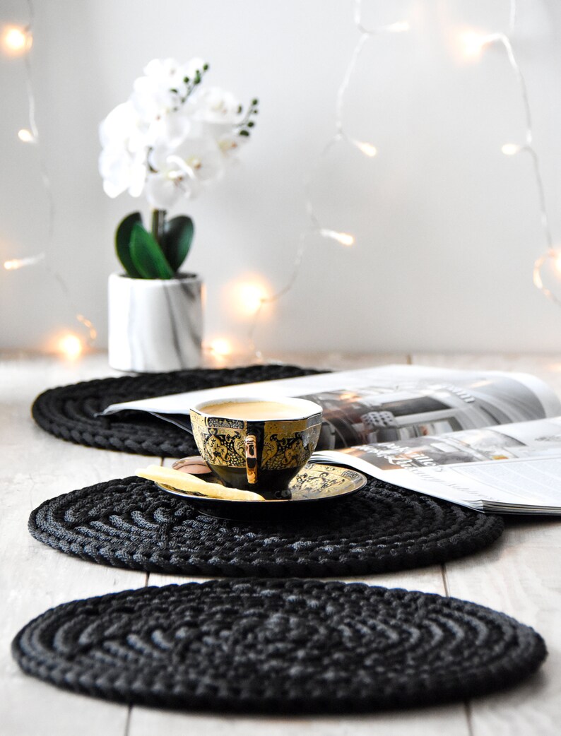 Crochet Black Rustic Table Placemats Christmas Place Mats Etsy