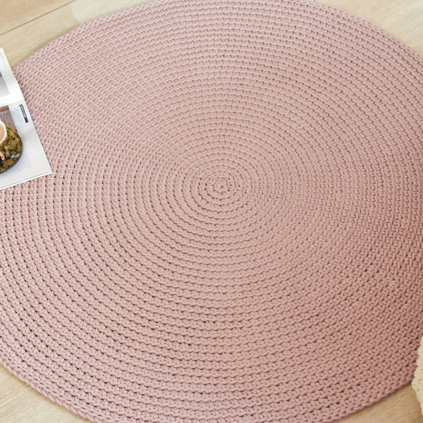 Crochet modern dusty rose rug/ Nursery room rugs/ Area carpet round