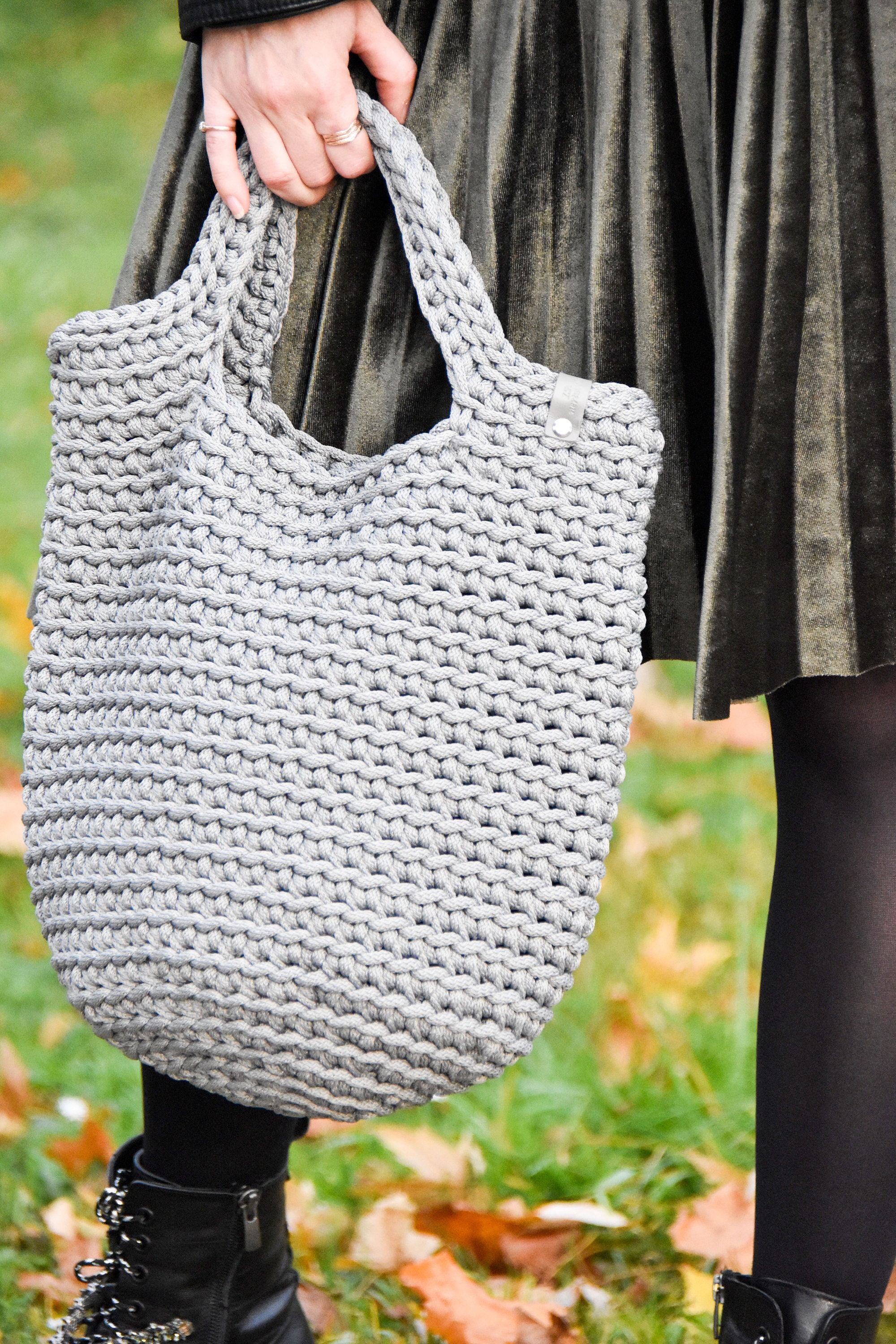 Casual tote bag Scandinavian style Crochet handbag Grey | Etsy