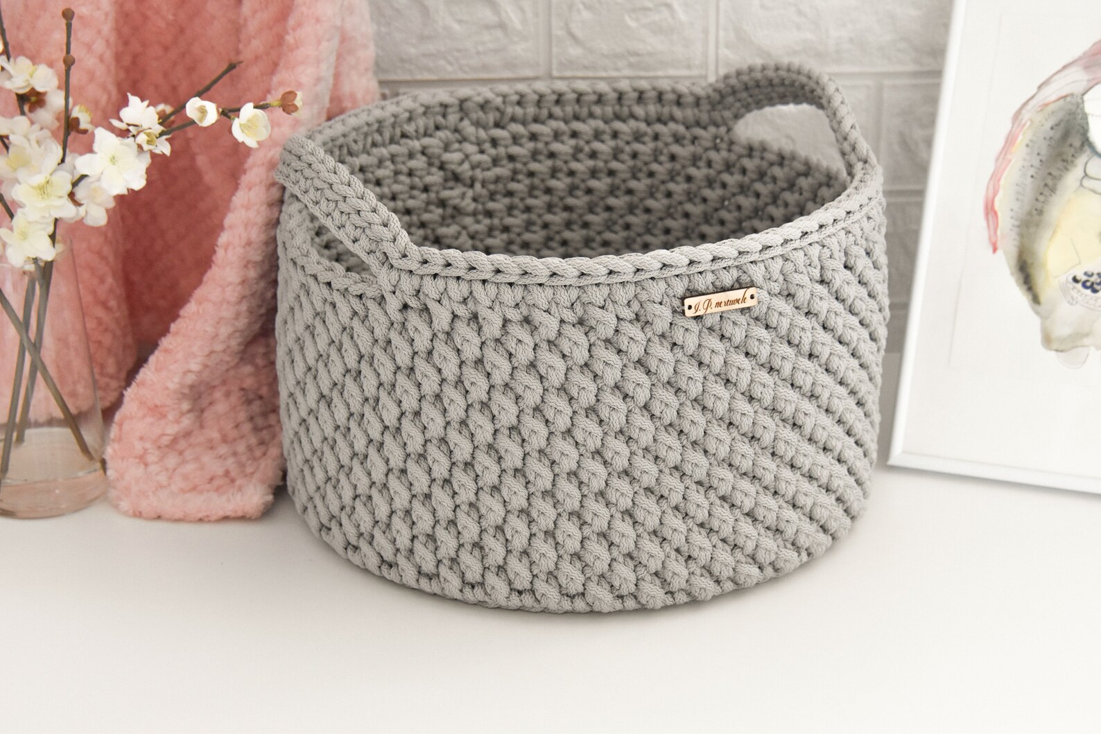 Crochet rope basket Grey storage Nursery decor Toys Basket Etsy