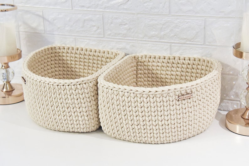 Crochet corner basket PATTERN, Handmade basket PDF & VIDEO tutorial, Corner storage organizer image 5