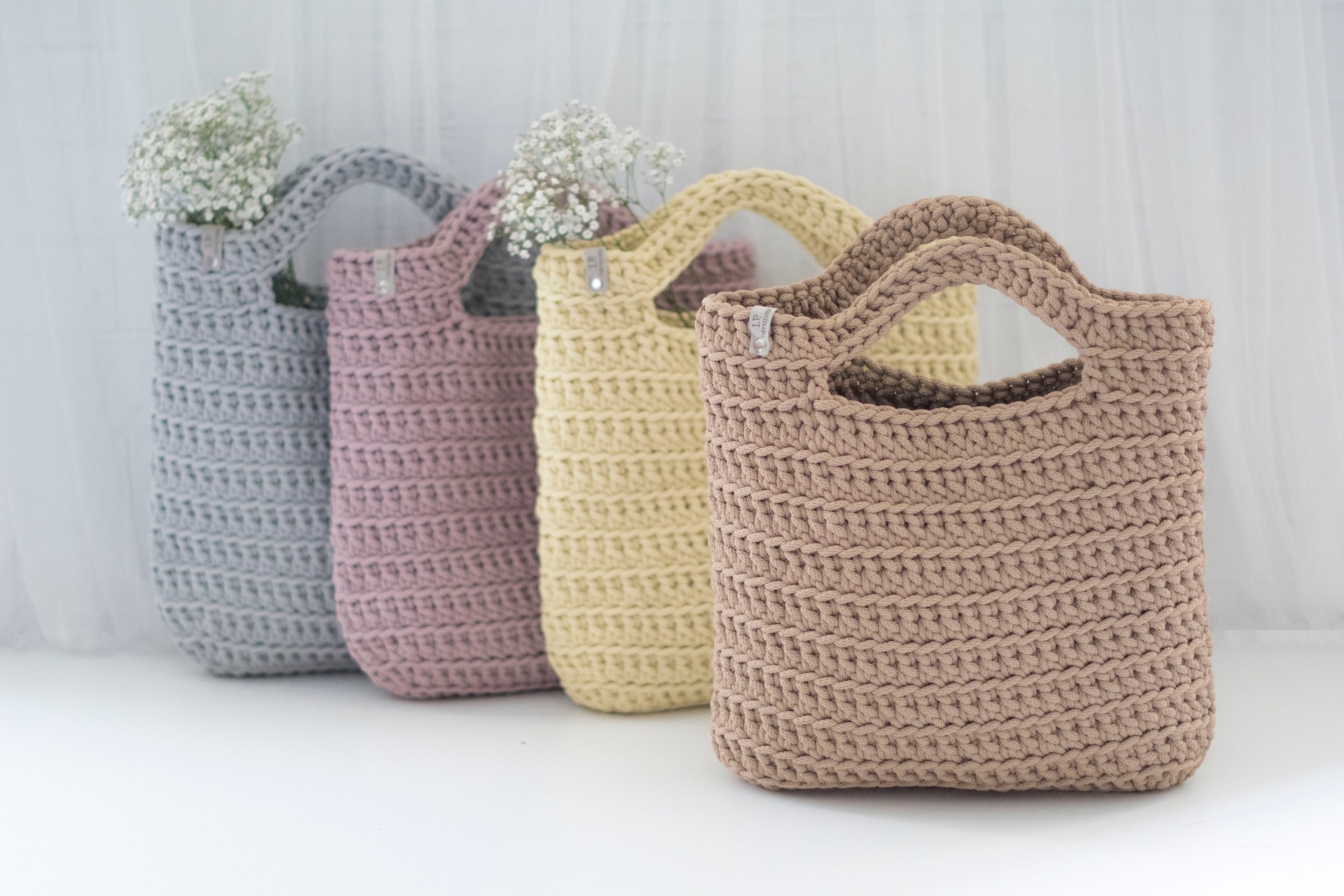 Crochet Bag PDF PATTERN Jute Black Striped Long Handle Tote -  Denmark