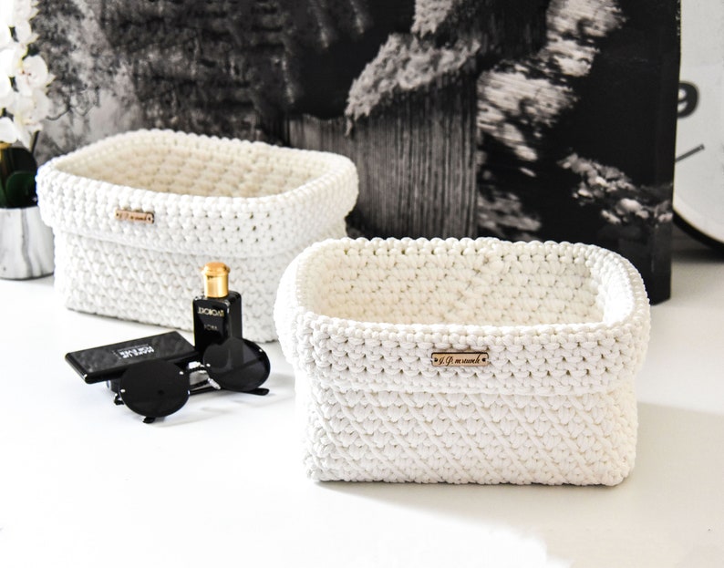 White Rectangle Basket Bathroom Cosmetics Holder Crochet Etsy