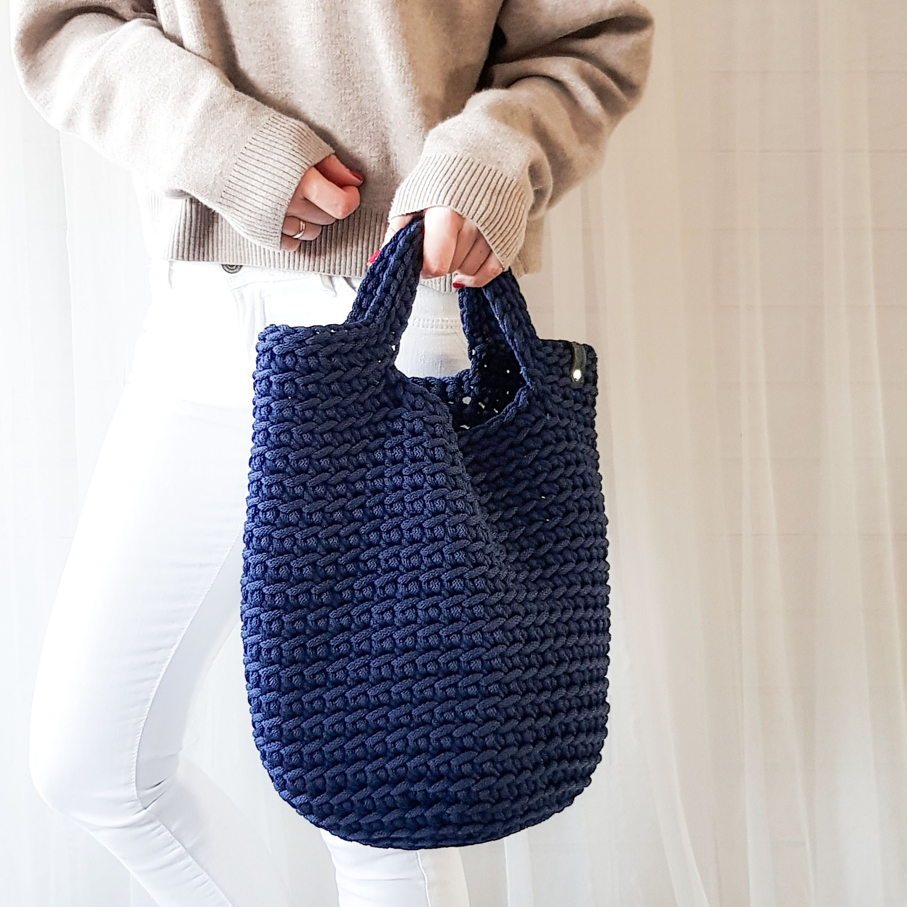 Crochet hand bag/ Everyday tote bag/ Womens bag/ Navy blue | Etsy