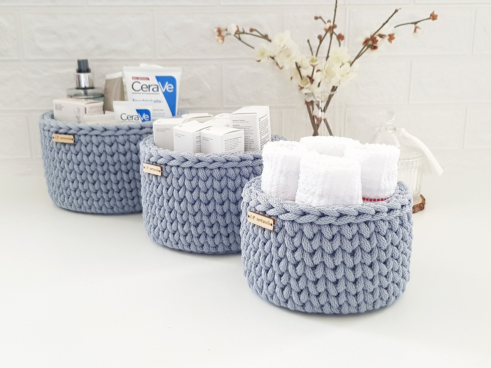 Bathroom Baskets Set, Towels Baskets, Cosmetics Baskets, Crochet Basket ...