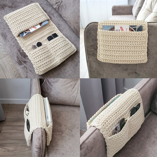 Hanging Bedside Storage Bag - Remote Control Holder + Book Holder in One - Sofa Armrest Organizer - Armchair TV caddy