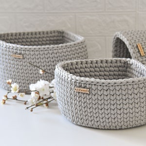 Crochet corner basket PATTERN, Handmade basket PDF & VIDEO tutorial, Corner storage organizer image 8