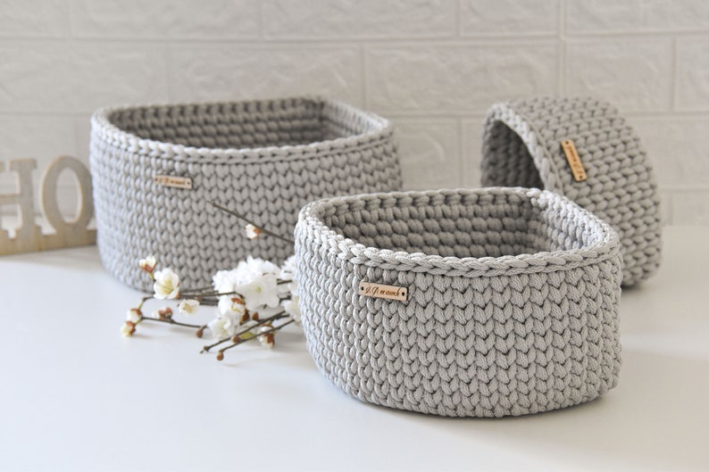 Crochet corner basket PATTERN, Handmade basket PDF & VIDEO tutorial, Corner storage organizer image 8