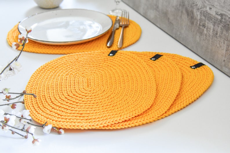 Yellow placemat set/ Crochet oval table mats Etsy