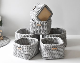 Crochet basket for shelves, Square storage box, Home storage case