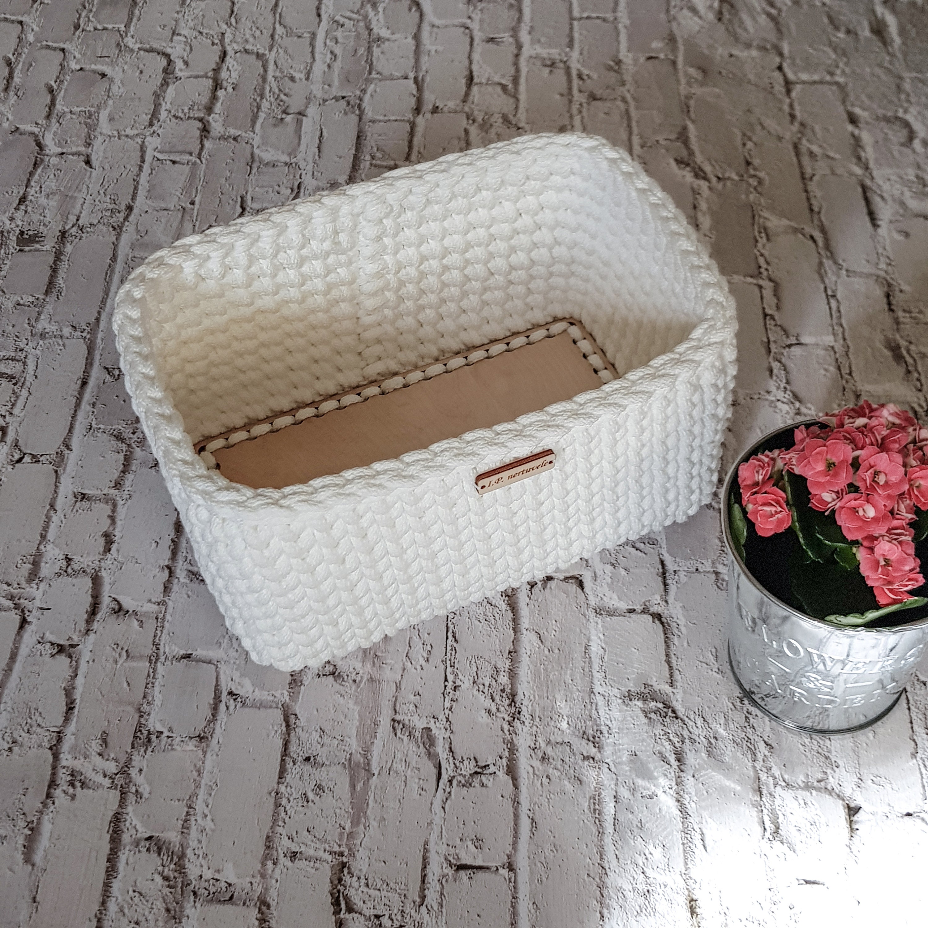 Cestas de ganchillo blanco y gris almacenamiento hecho a mano | Etsy