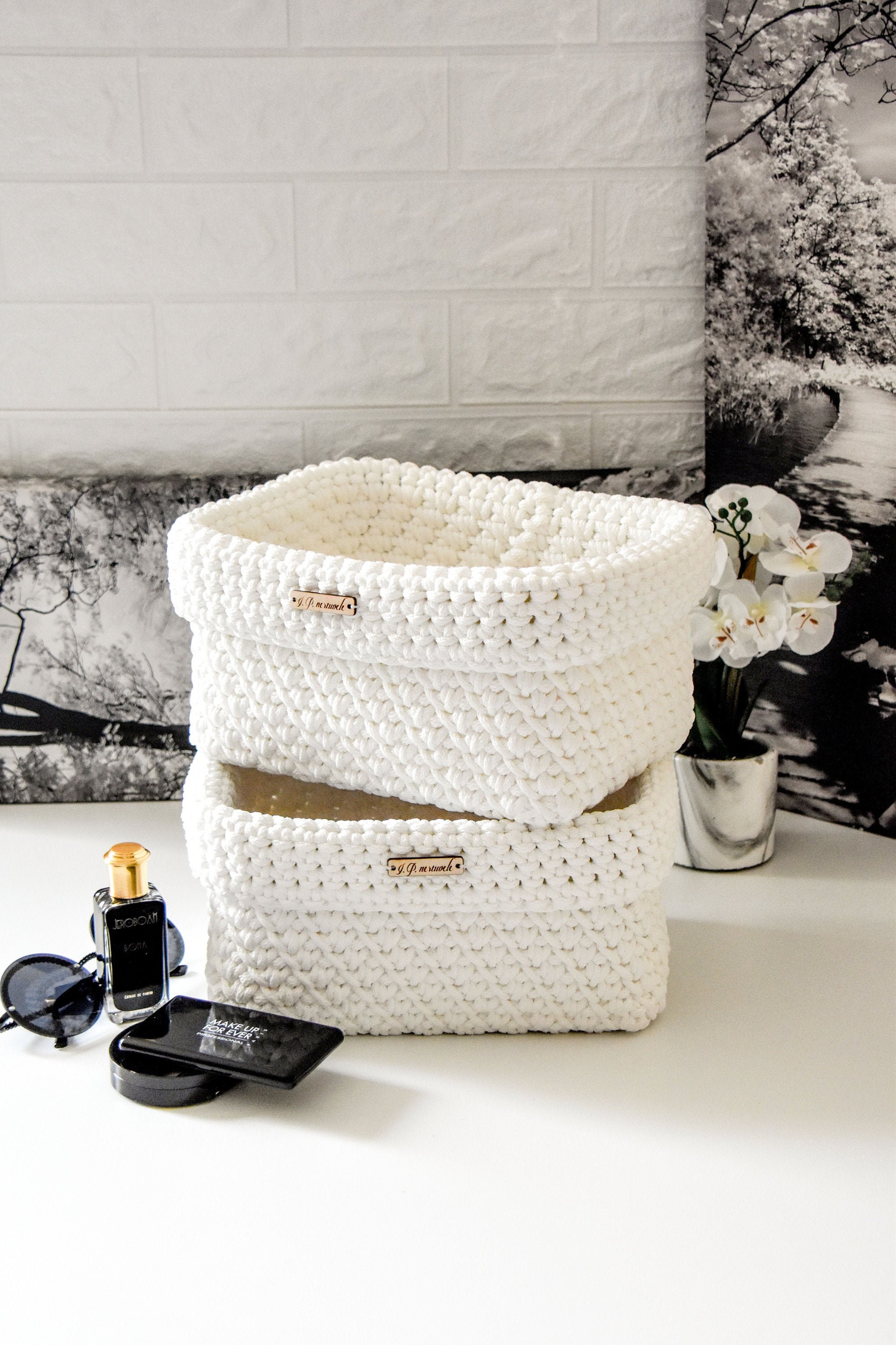 White Rectangle Basket Bathroom Cosmetics Holder Crochet - Etsy