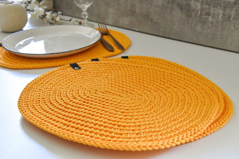 Yellow placemat set/ Crochet oval table mats Etsy