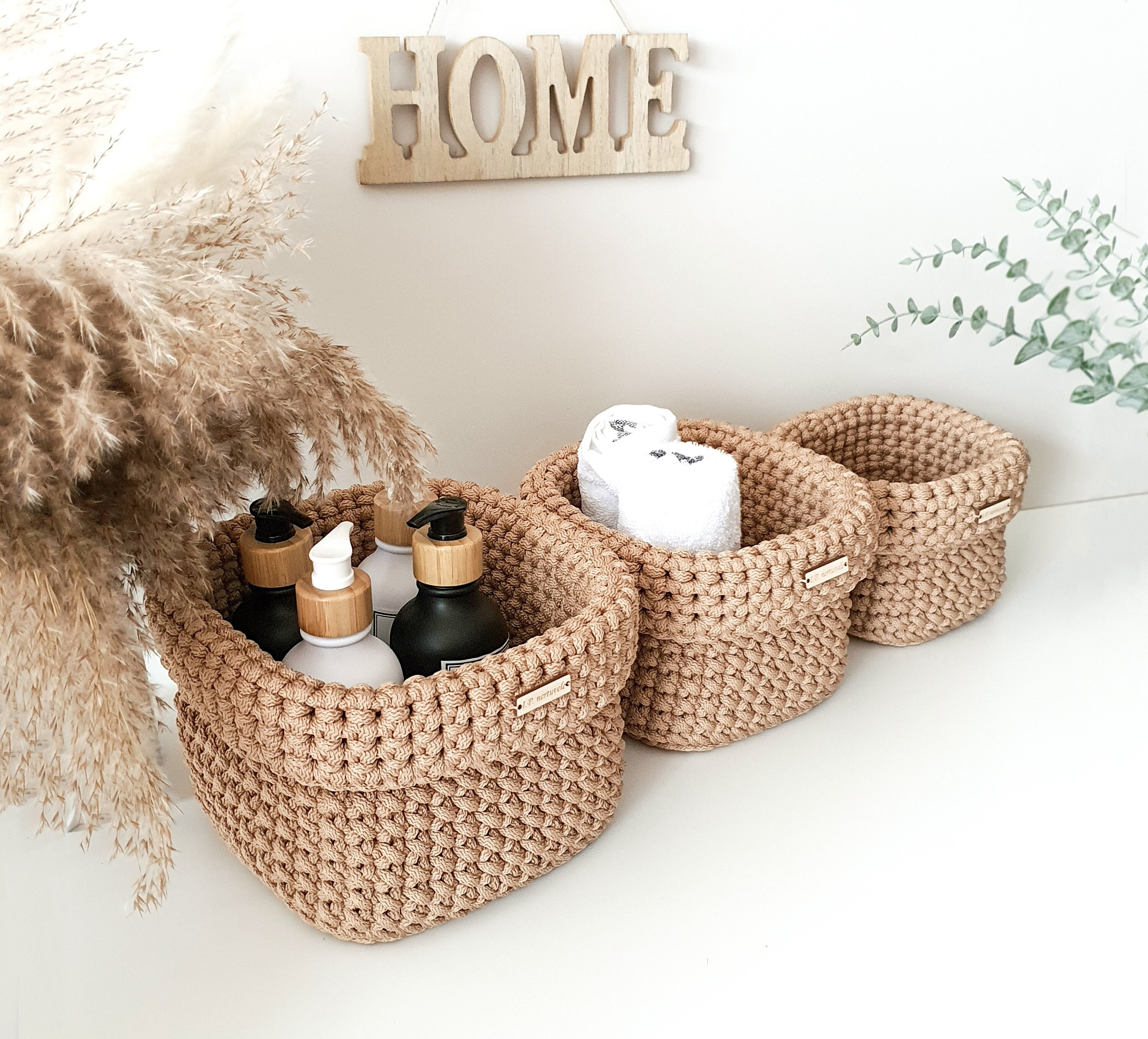 Crochet Rustic Beige Baskets Functional Storage Organizers for Bathroom or  Kitchen Practical Housewarming Gift 