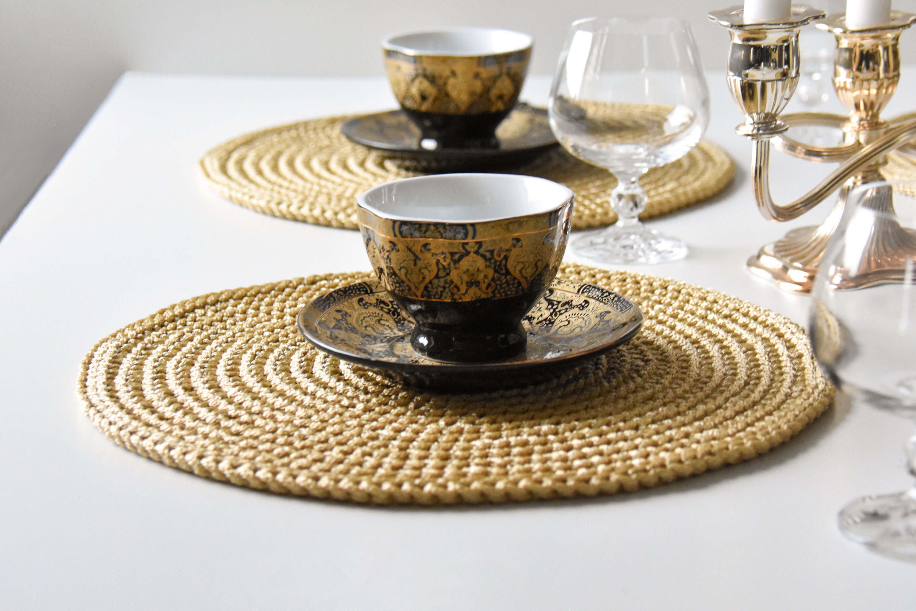 Gold Table Placemats Crocheted Placemats Gold Christmas Etsy