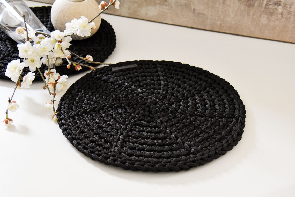 Crochet Round Table Mats Plates Placemats Black Christmas Etsy