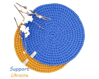 Support Ukraine/ Slava Ukraine/ Stand with Ukraine/ Blue Yellow/ Crochet Dining Table Mats/ Handmade Placemats