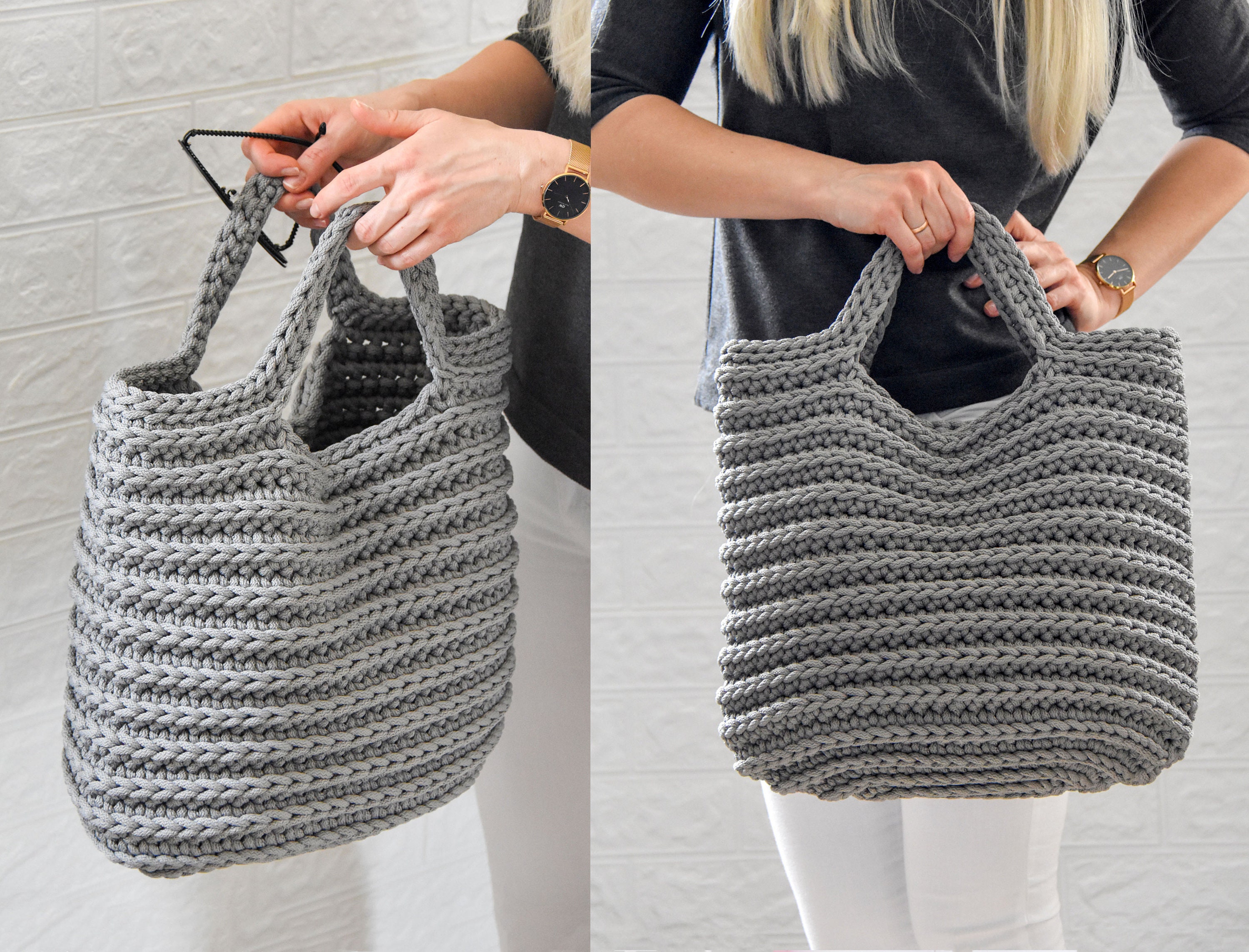 Bolso gris de ganchillo / Bolso grande hecho mano para todos - Etsy España