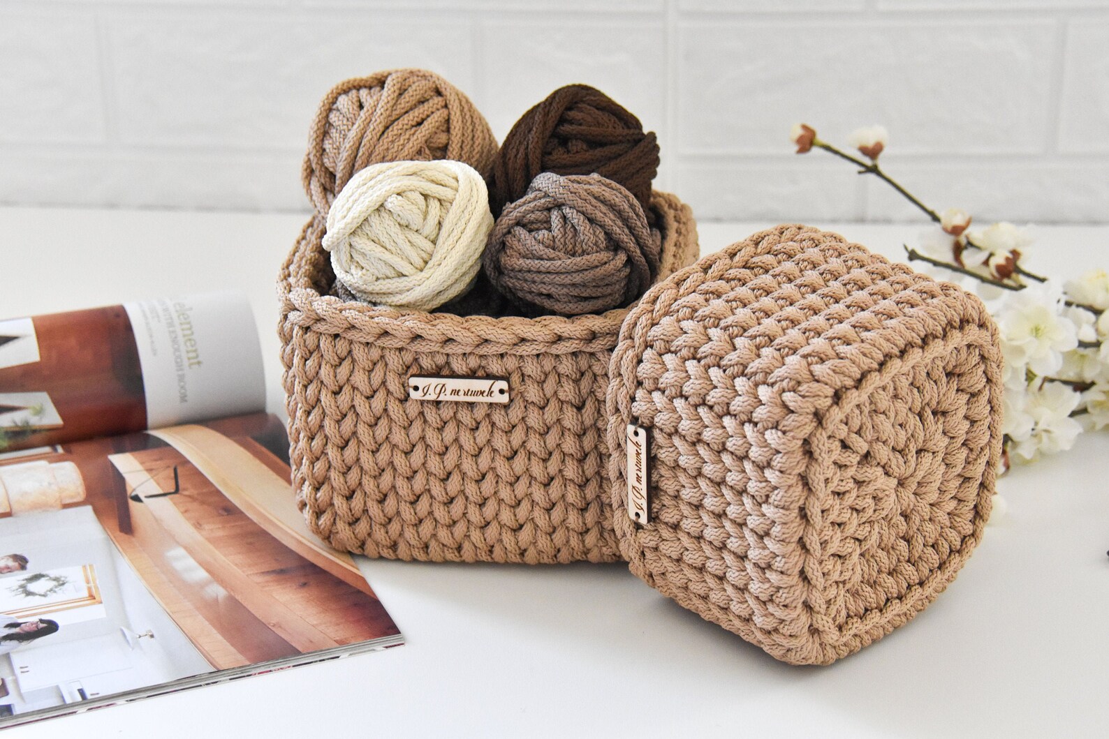 Square Basket Crochet Natural Basket Rope Basket Spa Gift | Etsy