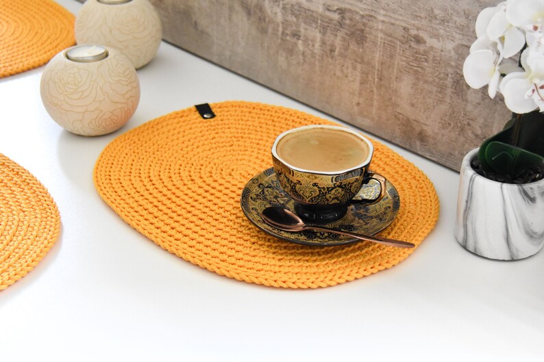 Yellow placemat set/ Crochet oval table mats Etsy