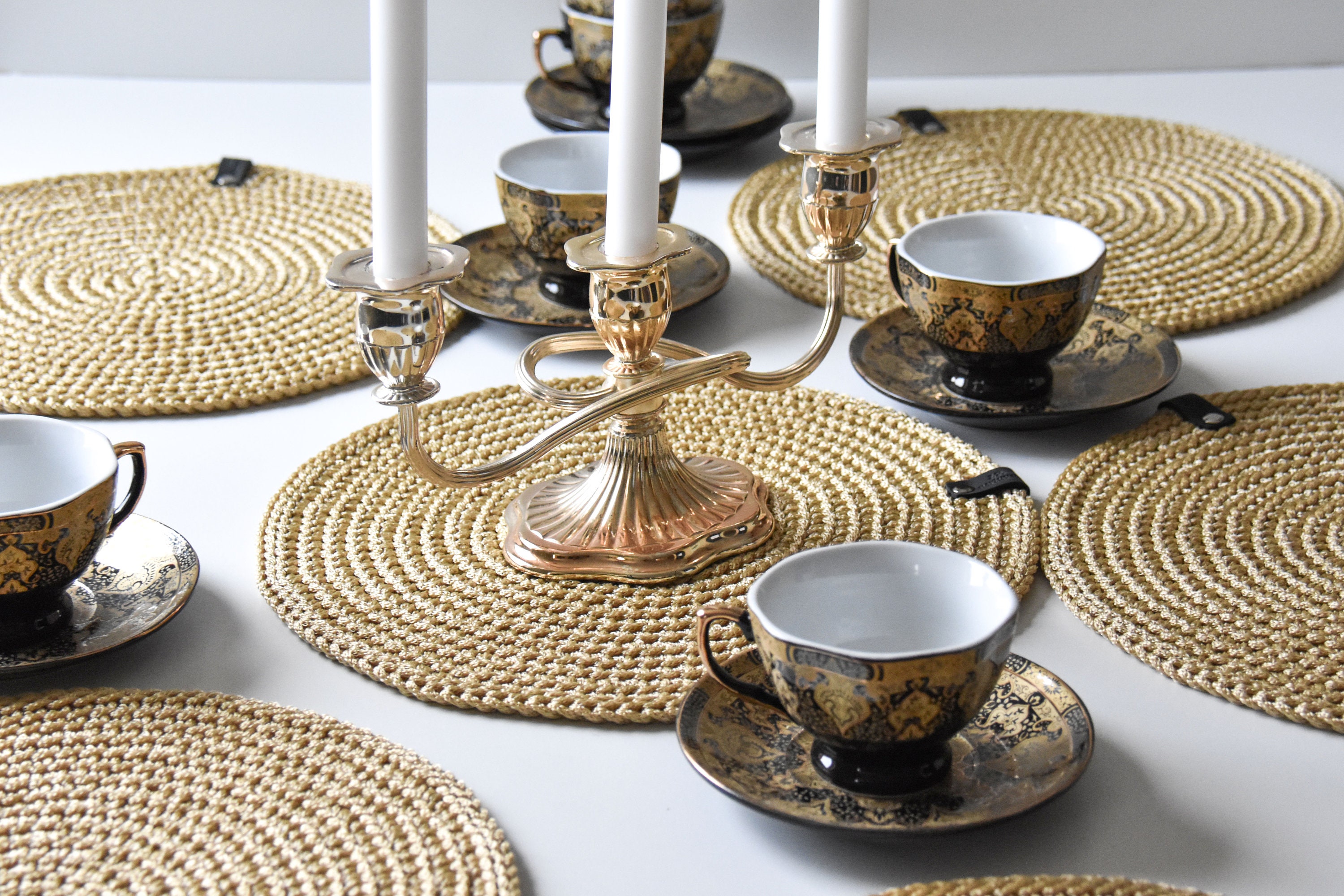 Gold Table Placemats Crocheted Placemats Gold Christmas Etsy