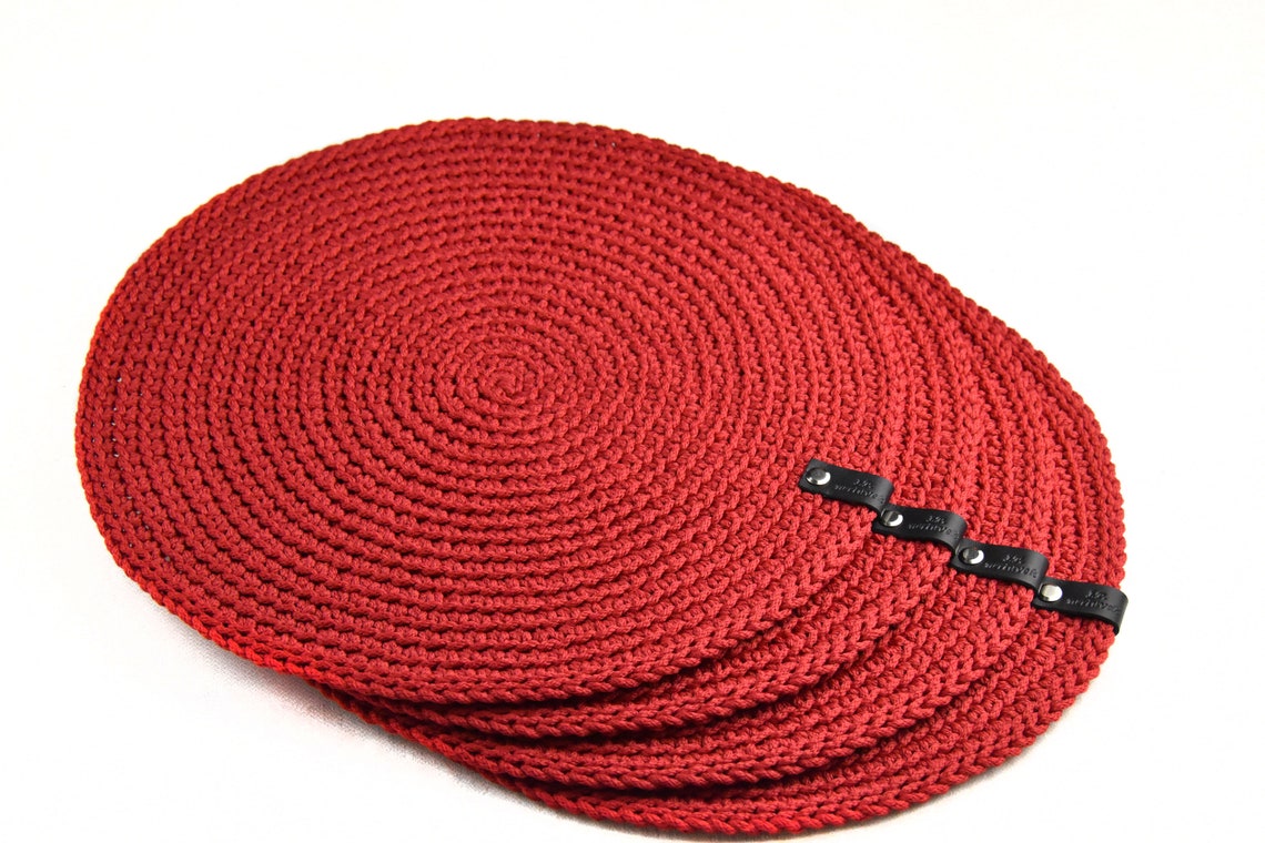 Crochet table mats Round rope mats Red christmas placemats Etsy