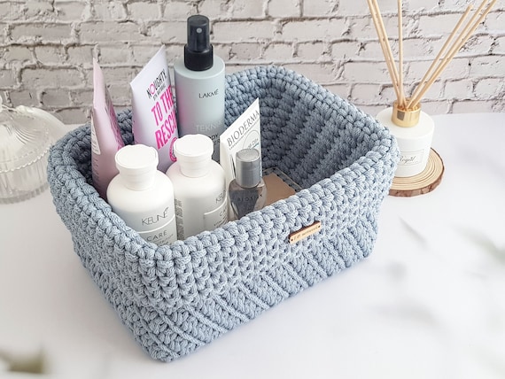 Rectangular Storage Baskets for Shelves With Solid Wooden Bases. Bathroom  Organizer for Storing Hygiene or Cosmetic Products. 