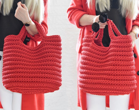 Borsa rossa all'uncinetto Elegante borsa tote | Etsy Italia