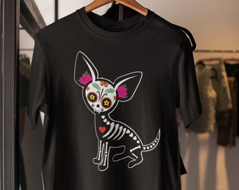 Chihuahua Shirt Calavera Dia De Muertos Shirt, Chihuahua Gifts Day Of The Dead Sugar Skull Shirt, Dog Skeleton Spanish Mexican Shirt Spooky