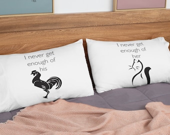 Couple pillow covers newlywed gift pillow cases, Sexy gift for him couples gift, Anniversary gift for her, Boyfriend gifts, Kitty Rooster